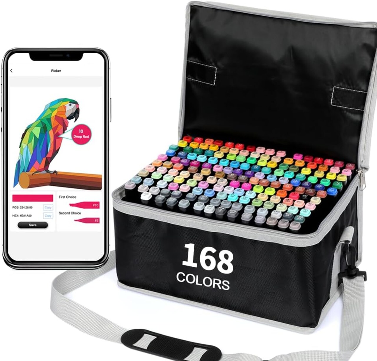 168-Color Dual Tip Alcohol Markers Set – Art Markers for Adults, Painting, Sketching, Drawing with Travel Case & Coloring App